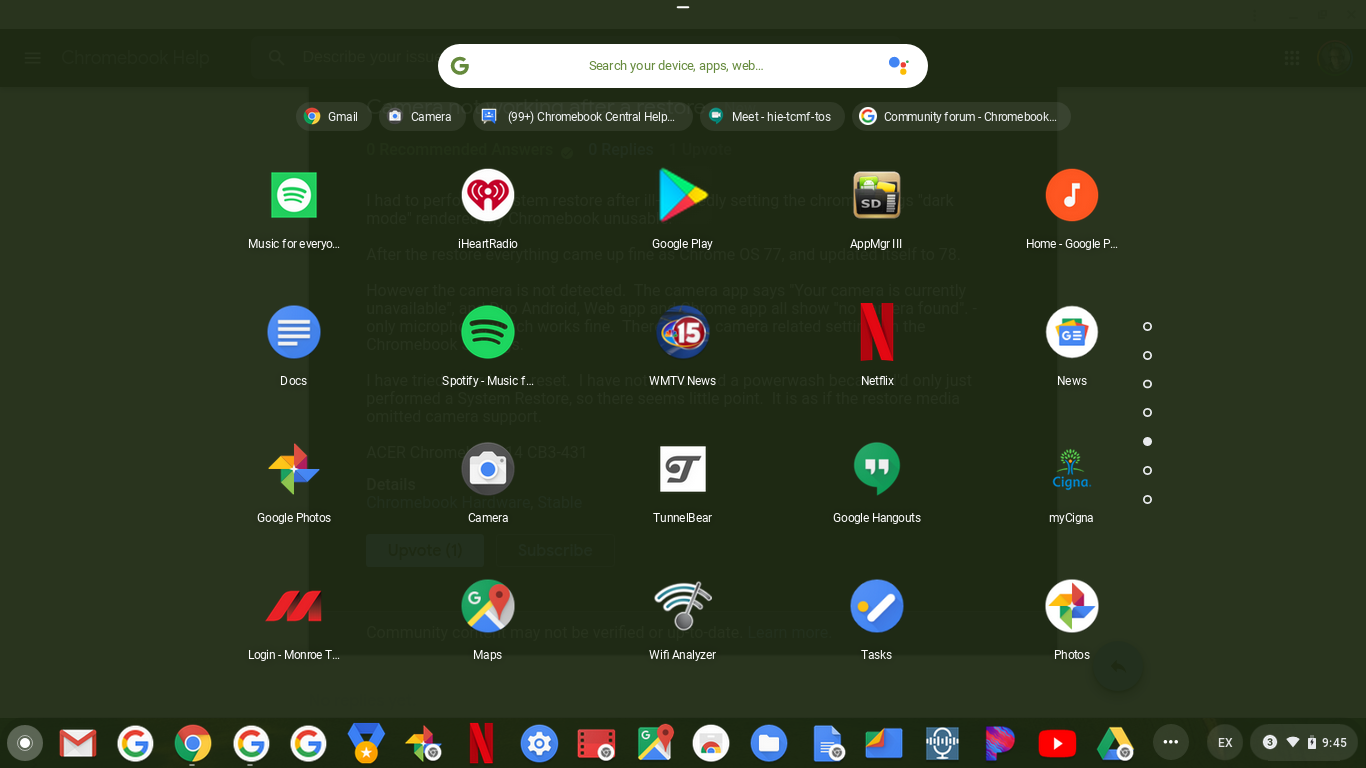 Camera Not Working After A Restore Chromebook Help