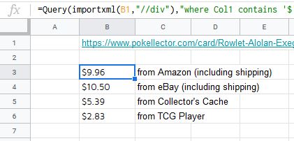 Help Getting Pokemon Card Pricing Into A Sheet Google Docs Editors Community