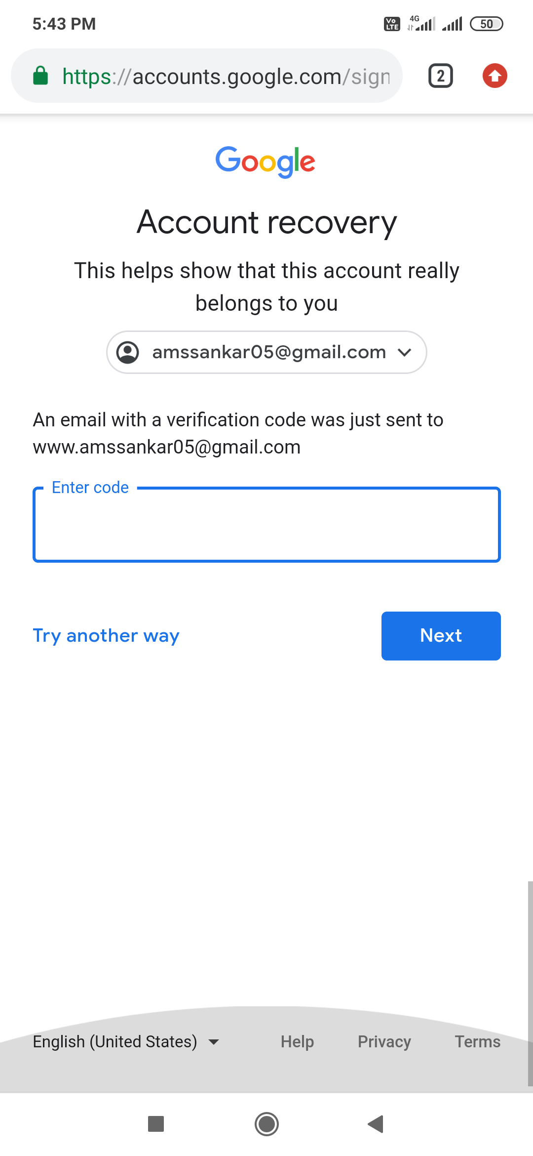 gmail login password