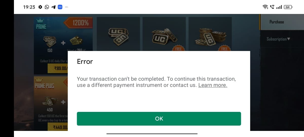 Transaction can't be complete - Google Play Community