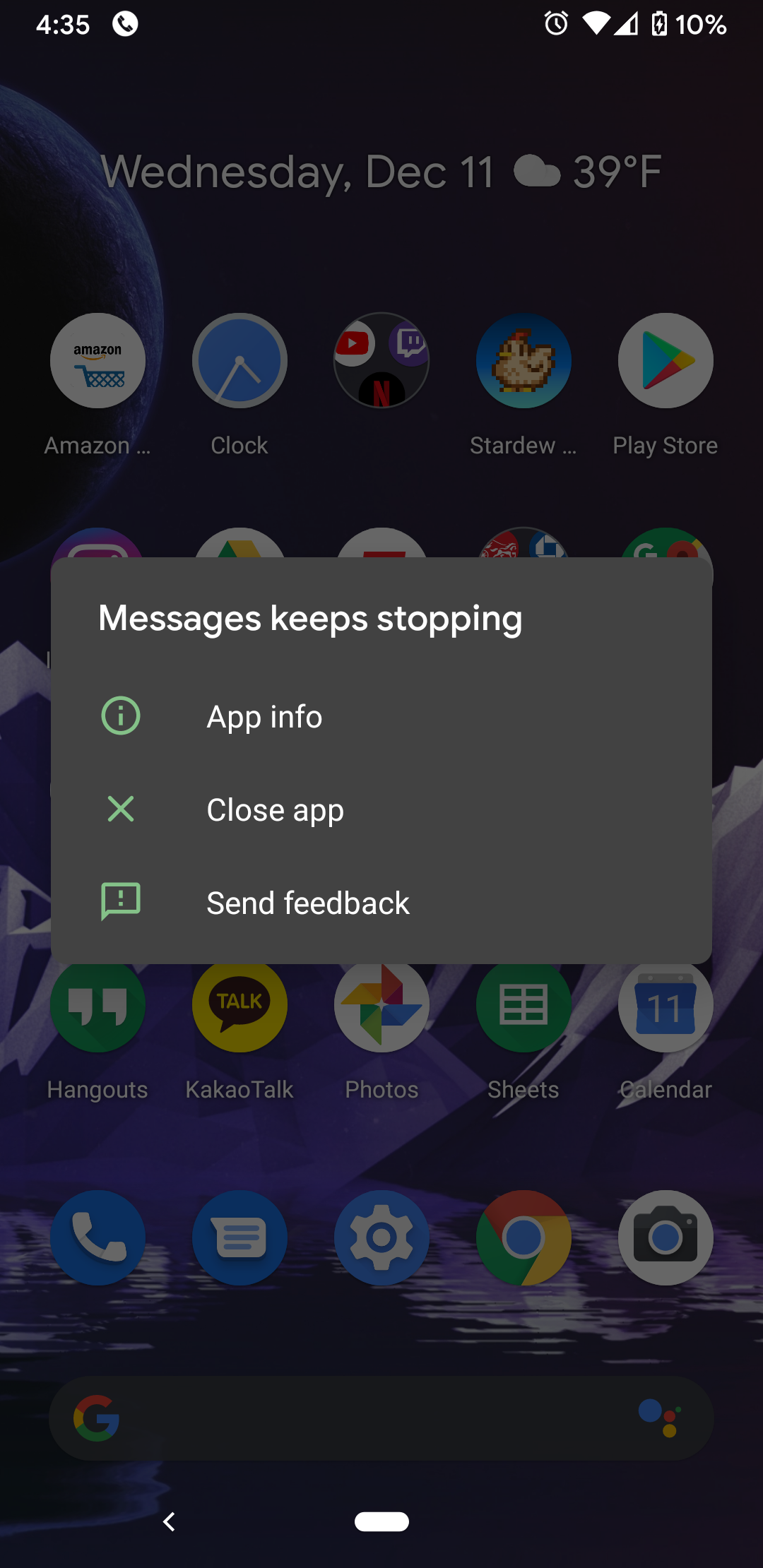 messages app android crashing