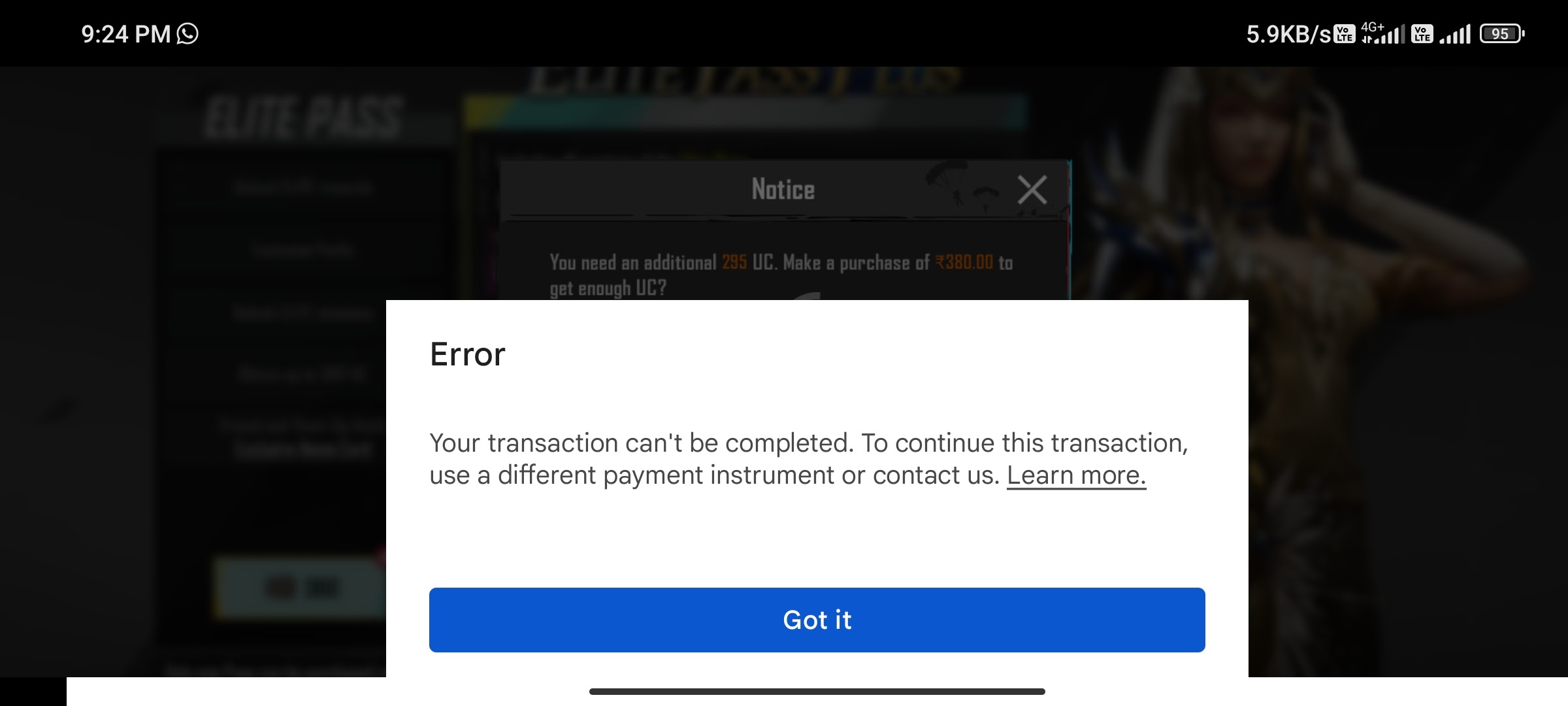 Transaction can't be complete - Google Play Community