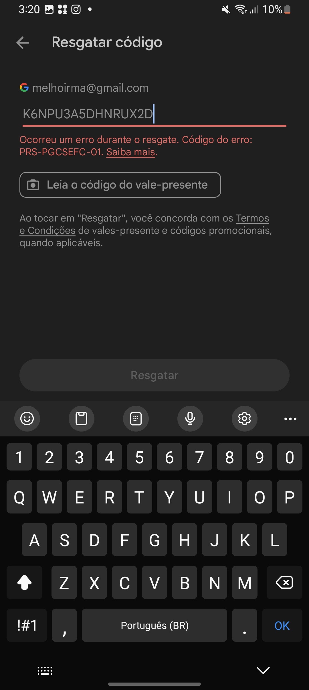 Não consigo ativar meu gift card, COMPREI PELO PICPAY - Comunidade Google  Play