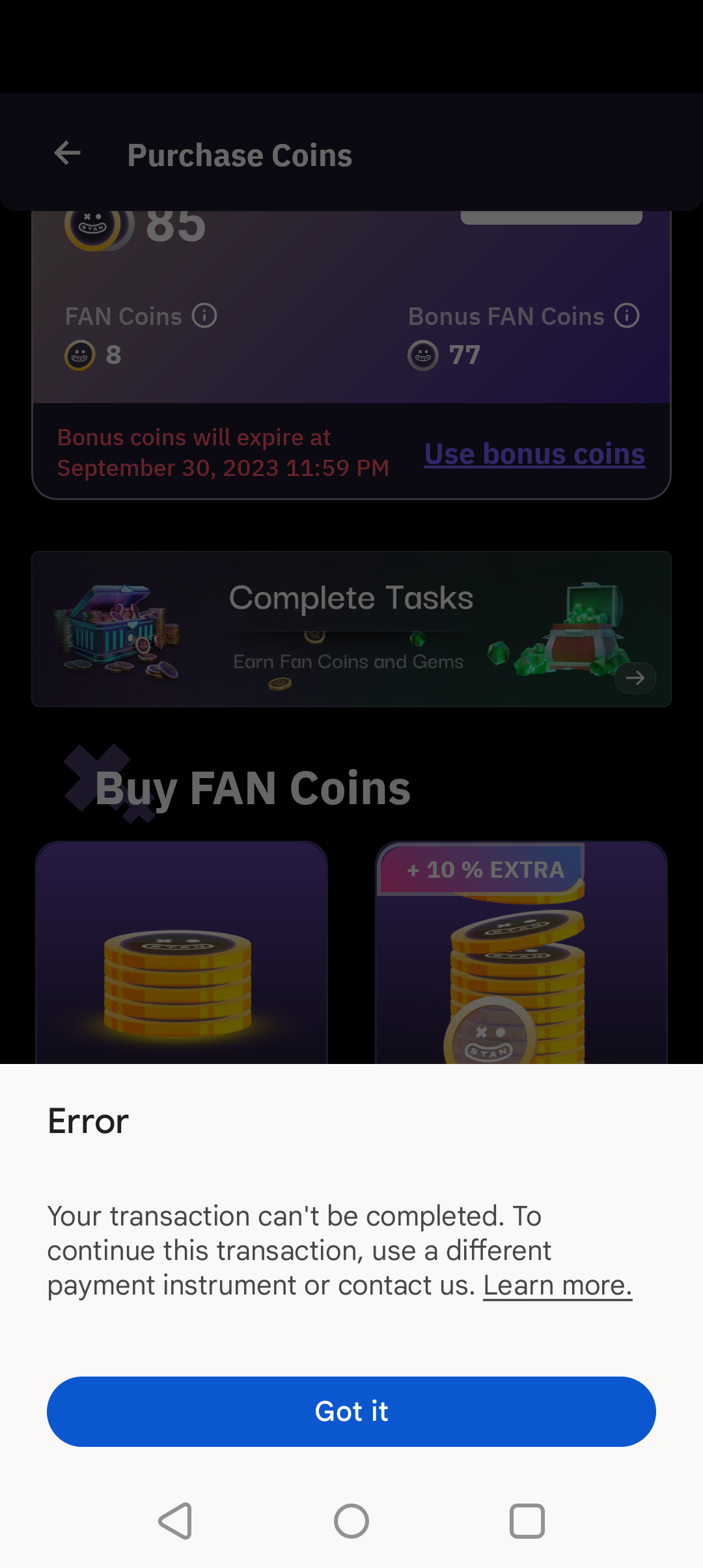 Your transaction can't be completed - Google Play Community