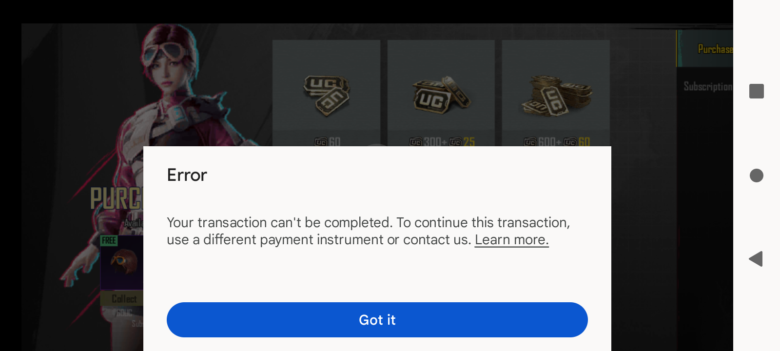 Free fire top up err transaction cannot completed - Google Play Community