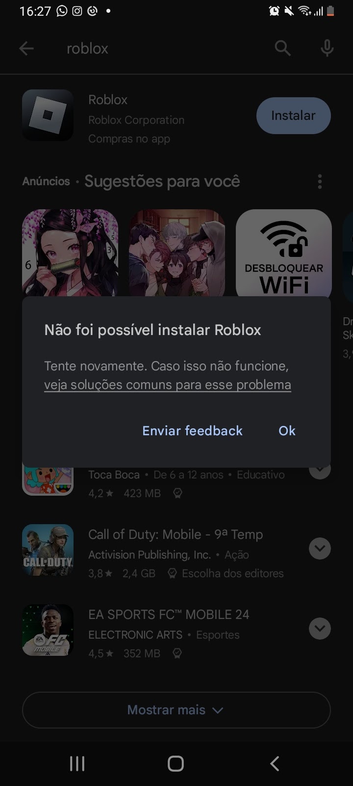 Porque eu não consigo estalar o roblox? - Comunidade Google Play