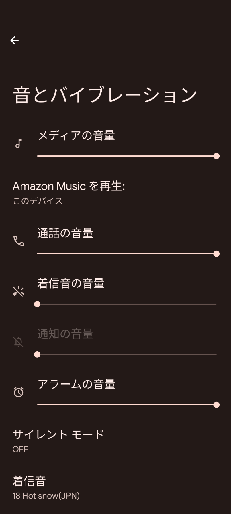 ボリュームの項目の全てをマックスにしてマナーモードにするとメディアだけがマックスの状態です。pixel7proの時も初めはそうでしたがアップデートか何かで改善しました。  - Google Pixel コミュニティ