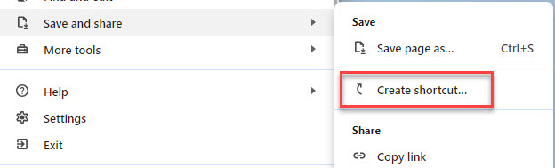 Can&rsquo;t find the &ldquo;Create Shortcut&rdquo; option for desktop in my chrome 