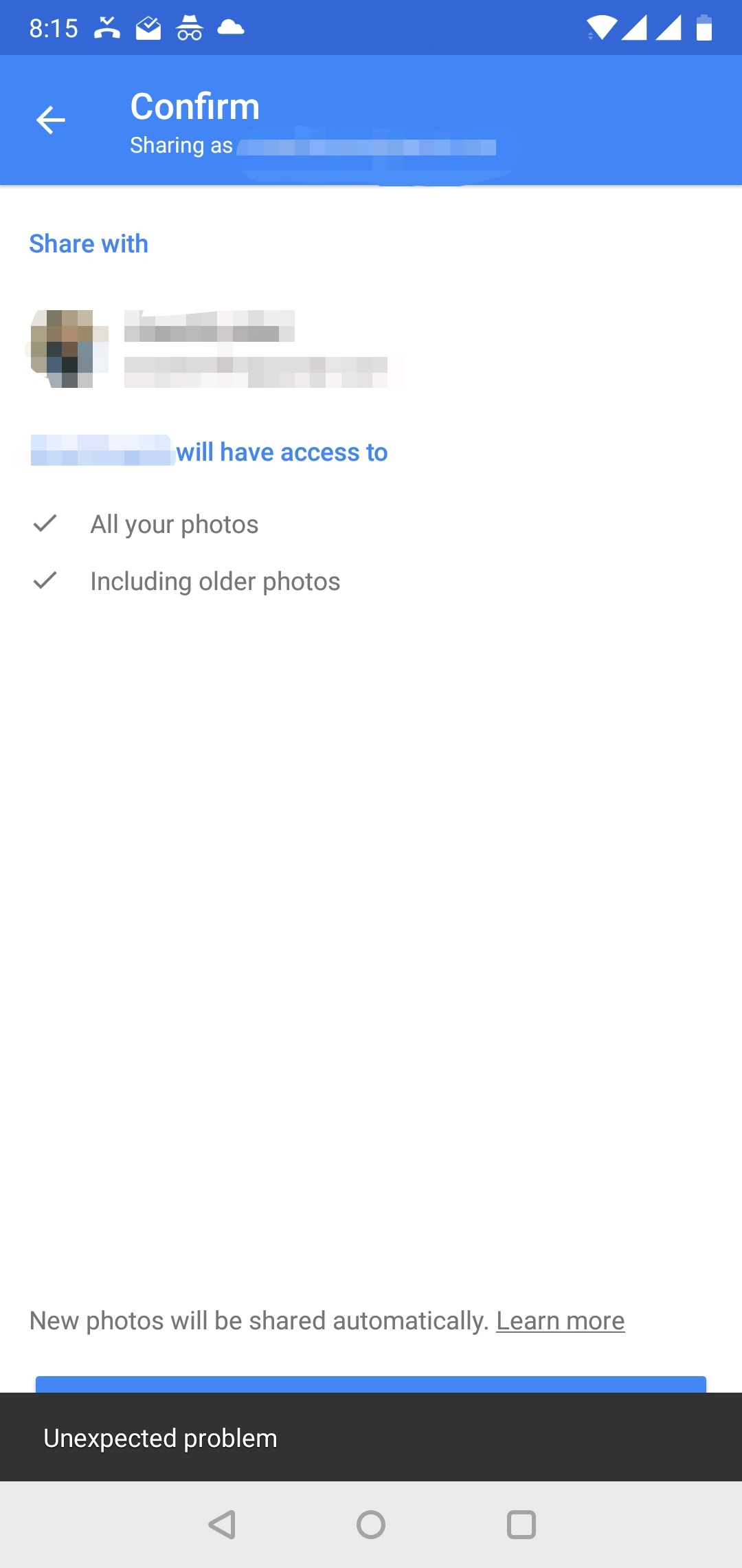 Unexpected problem when sending invitation to other - Google Photos ...