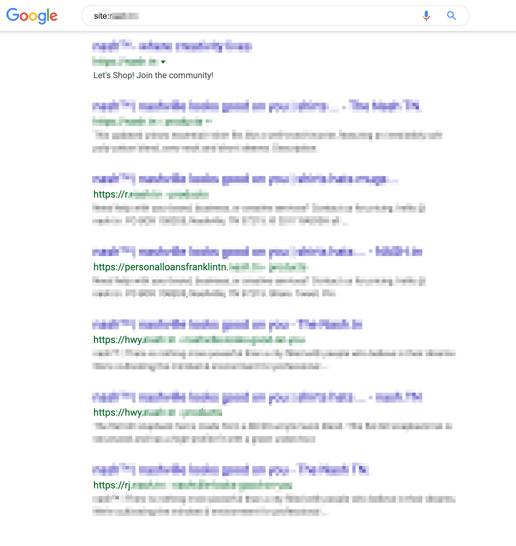 Google search results include variable links to similar malware