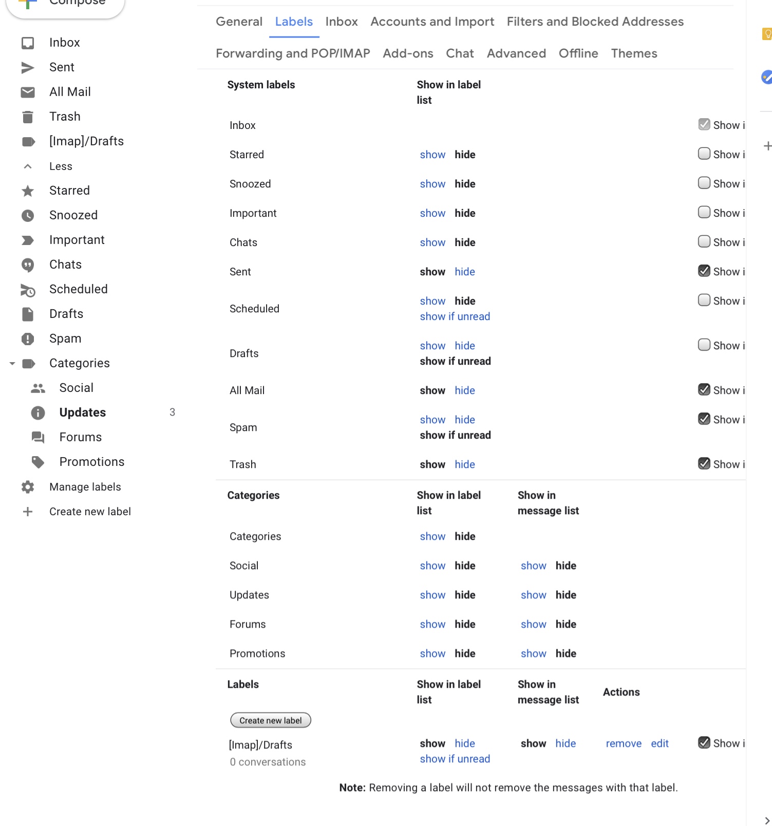 the update folder is storing thousands of emails. my setting have