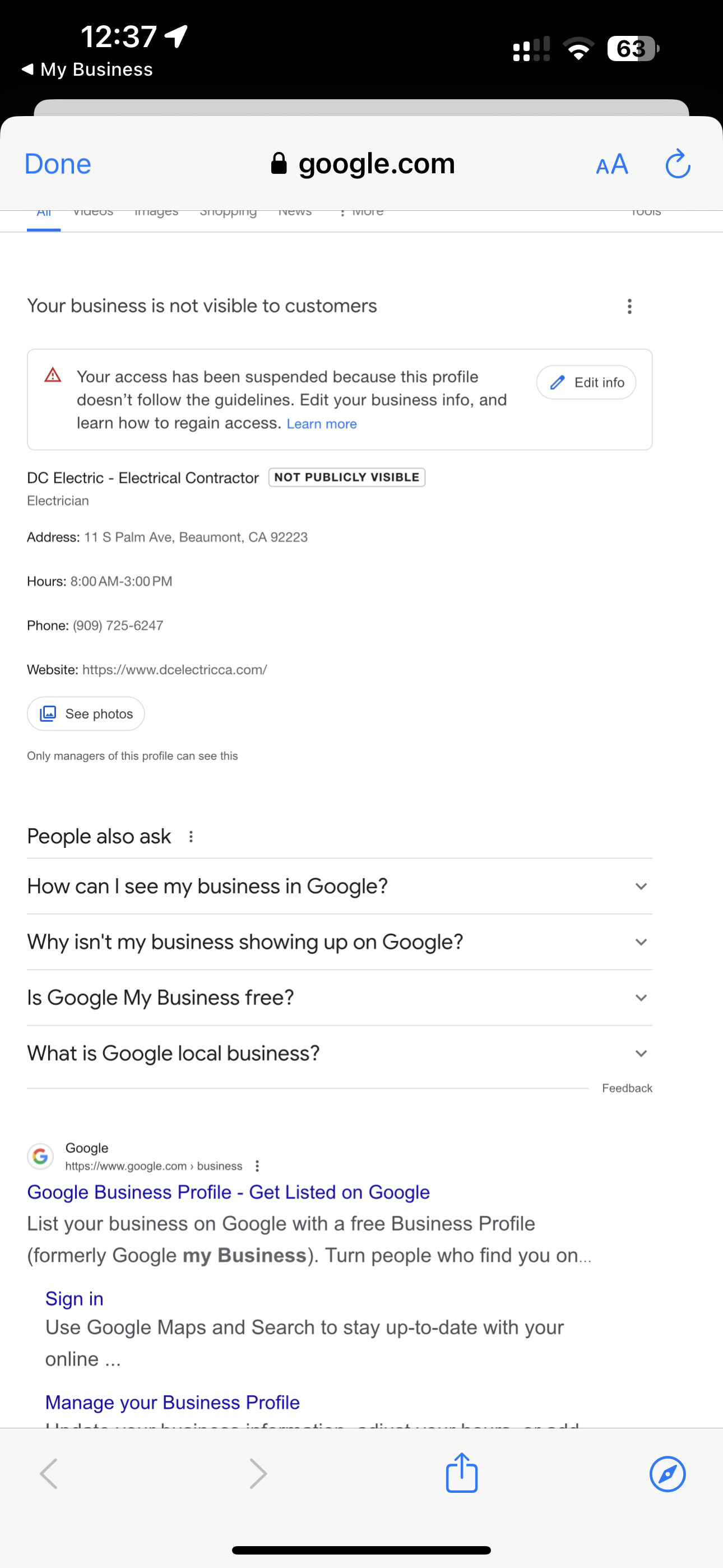 My Business keeps getting suspended for misleading. Google