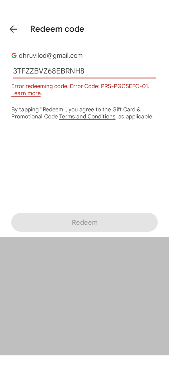 I can t redeem code not working - Google Play Community