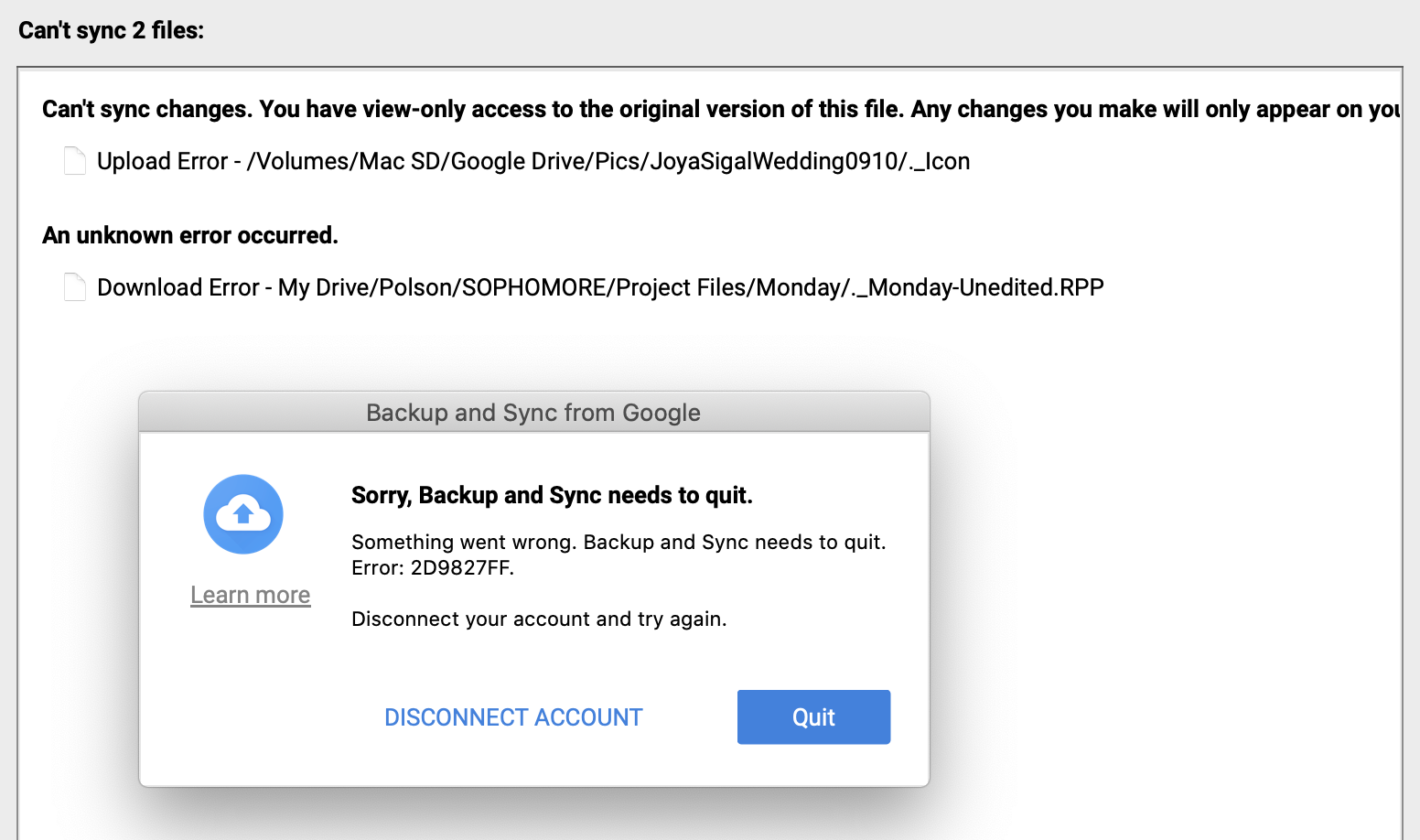 google drive synchronization error