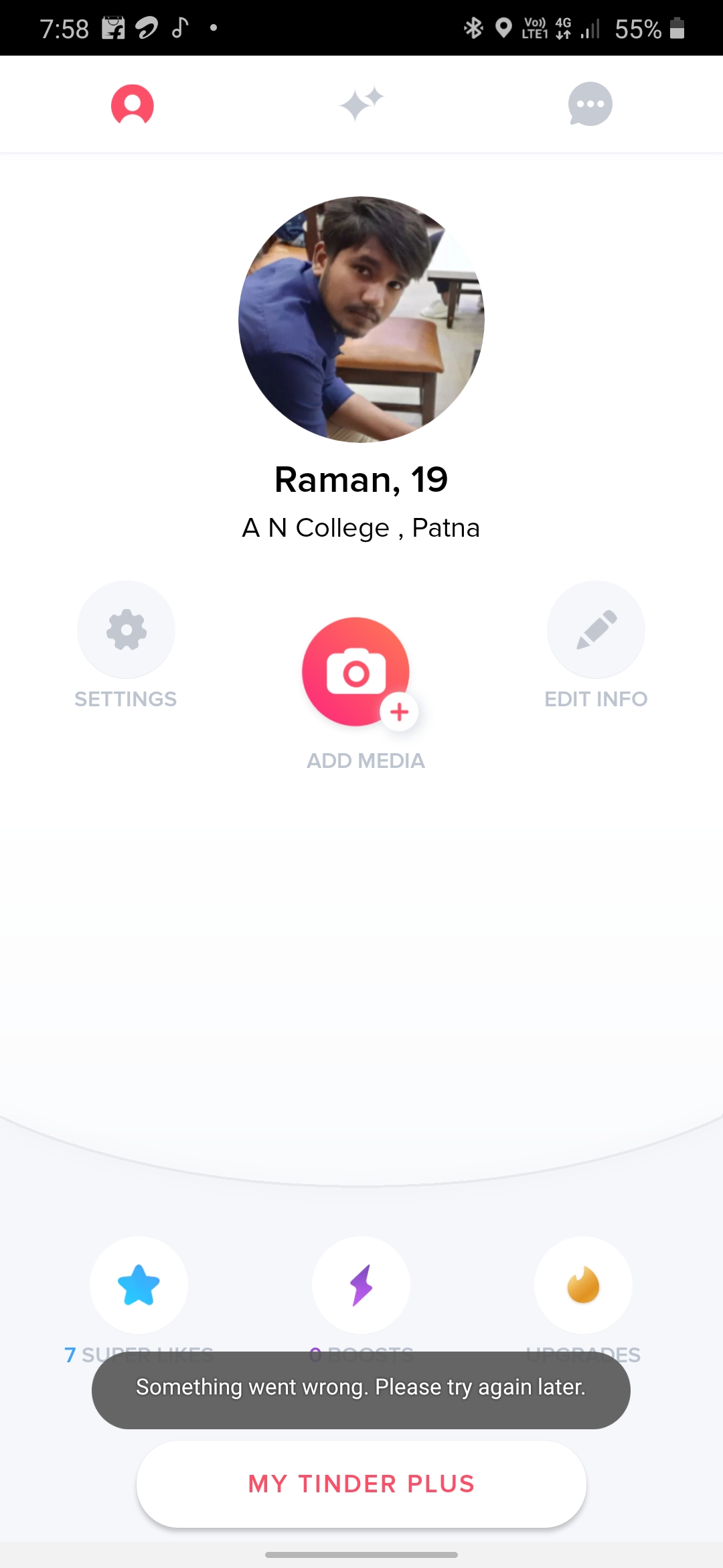 Tinder something went wrong please try again later android
