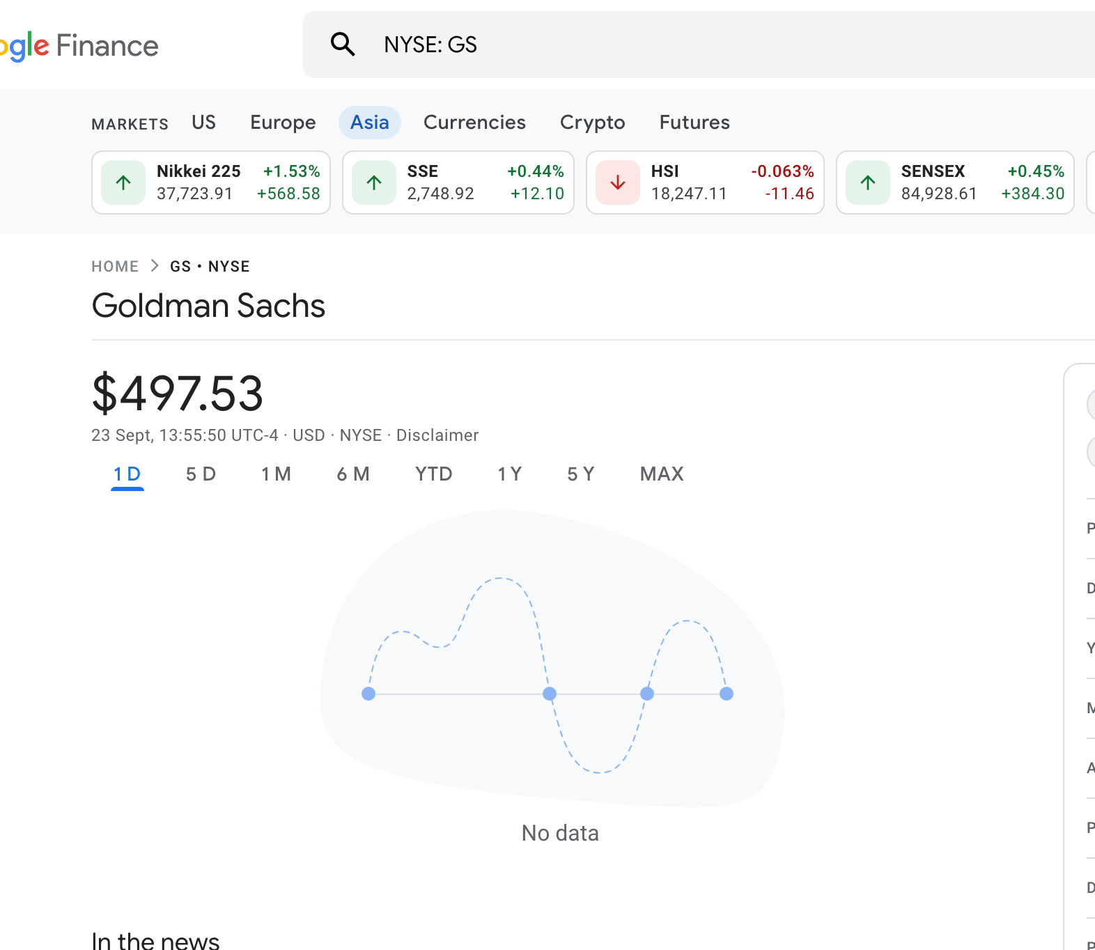 N/A is returned when retrieving GS (Goldman Sachs) stock info from Google  Sheets. - Google Docs Editors Community
