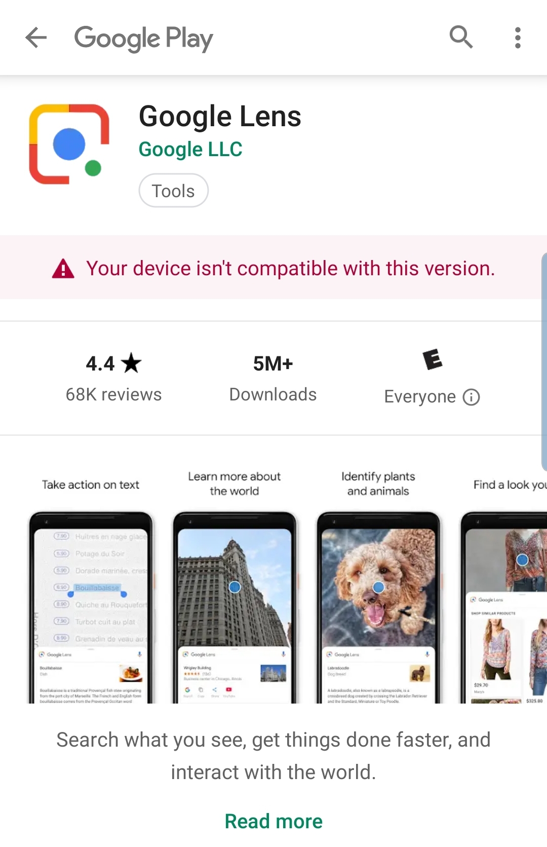 What devices are not compatible with Google Lens?