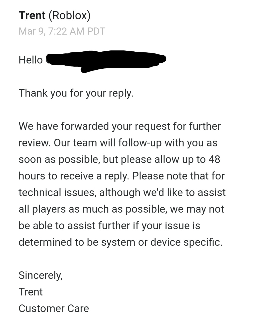 Roblox Customer Support Chat