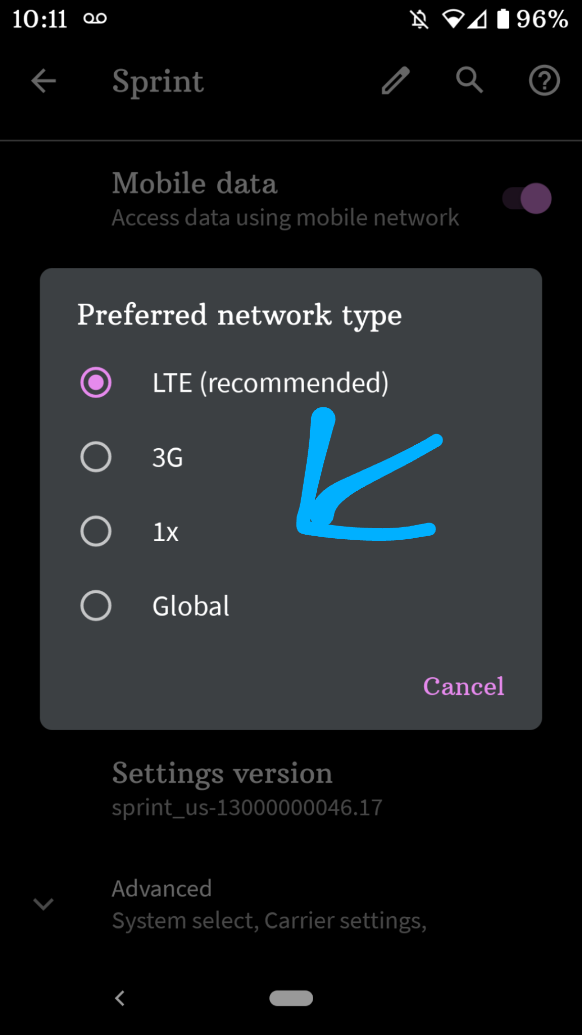 what does cannot connect to mobile network mean