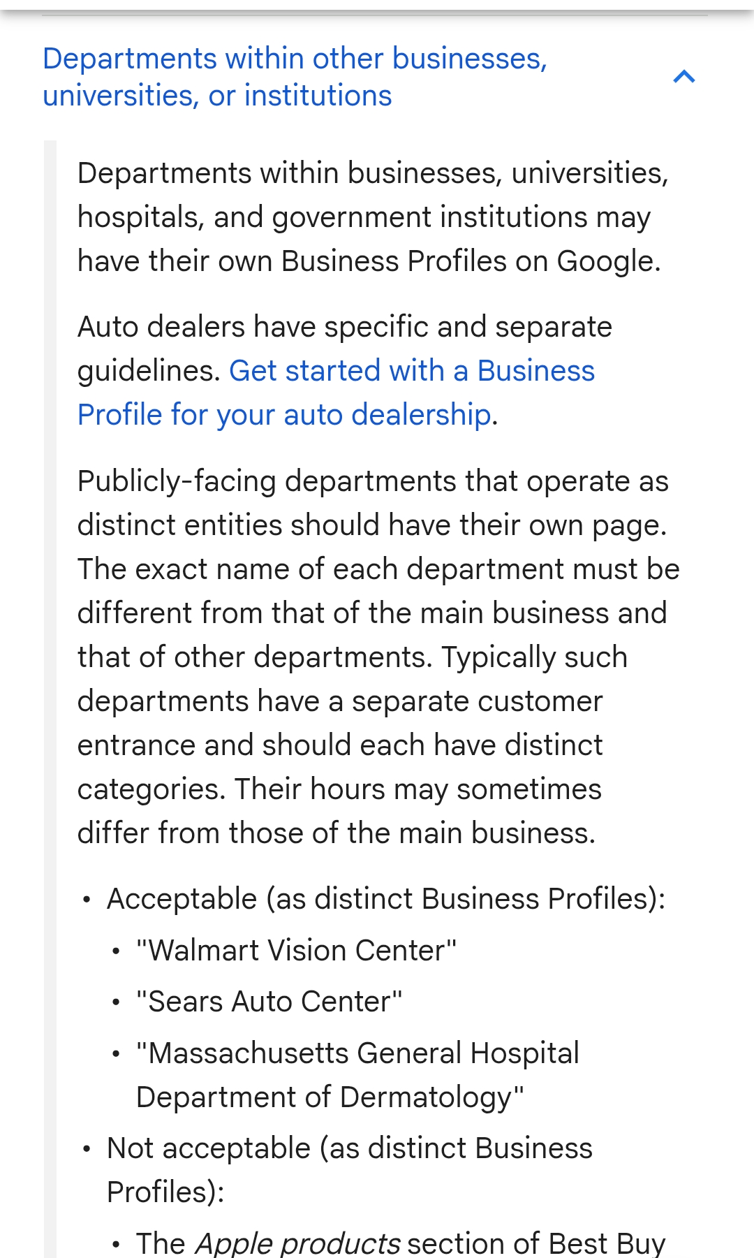 Multiple GBP profiles for each department of the same business