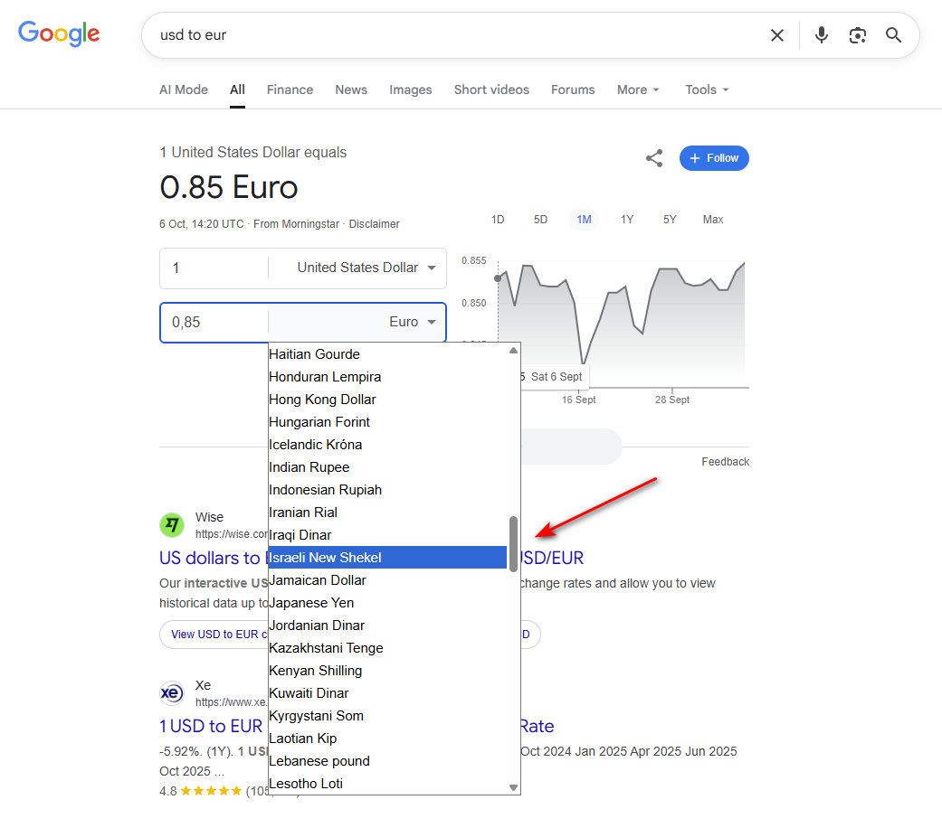 Live Currency Conversion Not Showing for USD to ILS in Google Search -  Google Search Community