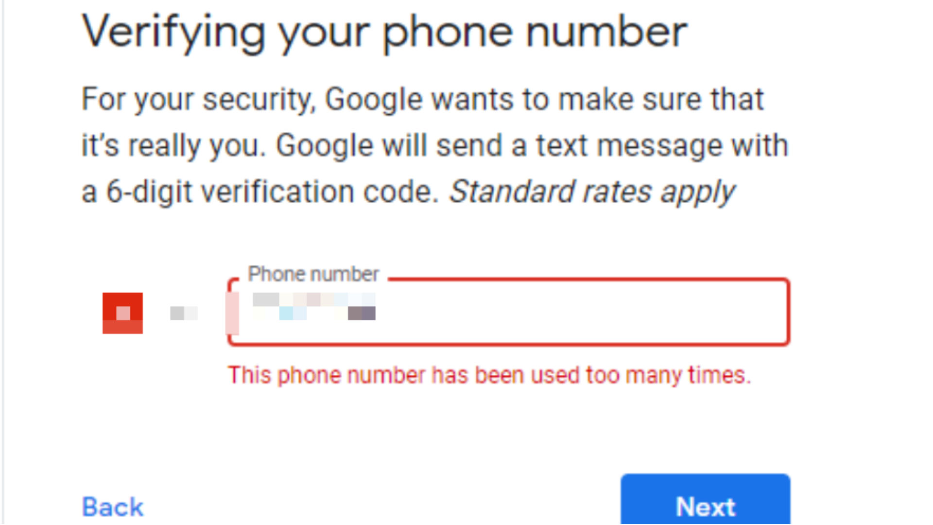 This phone number has already been used too many times for verification