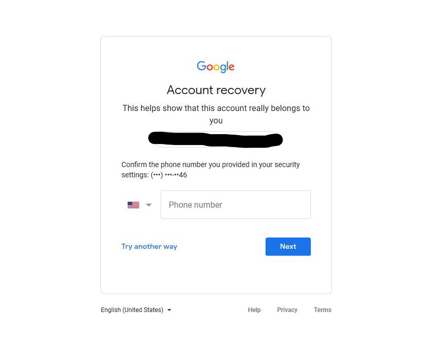 google account backup phone number