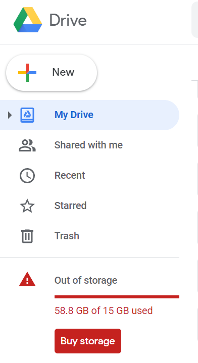 google drive shows wrong used space