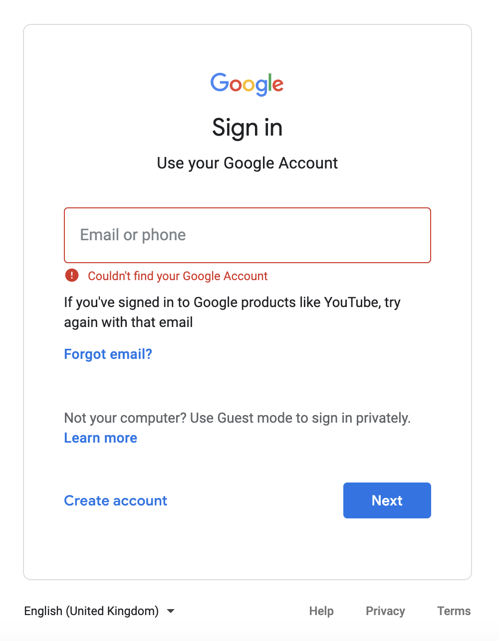 I can't log into my account it shows can't add account - Google