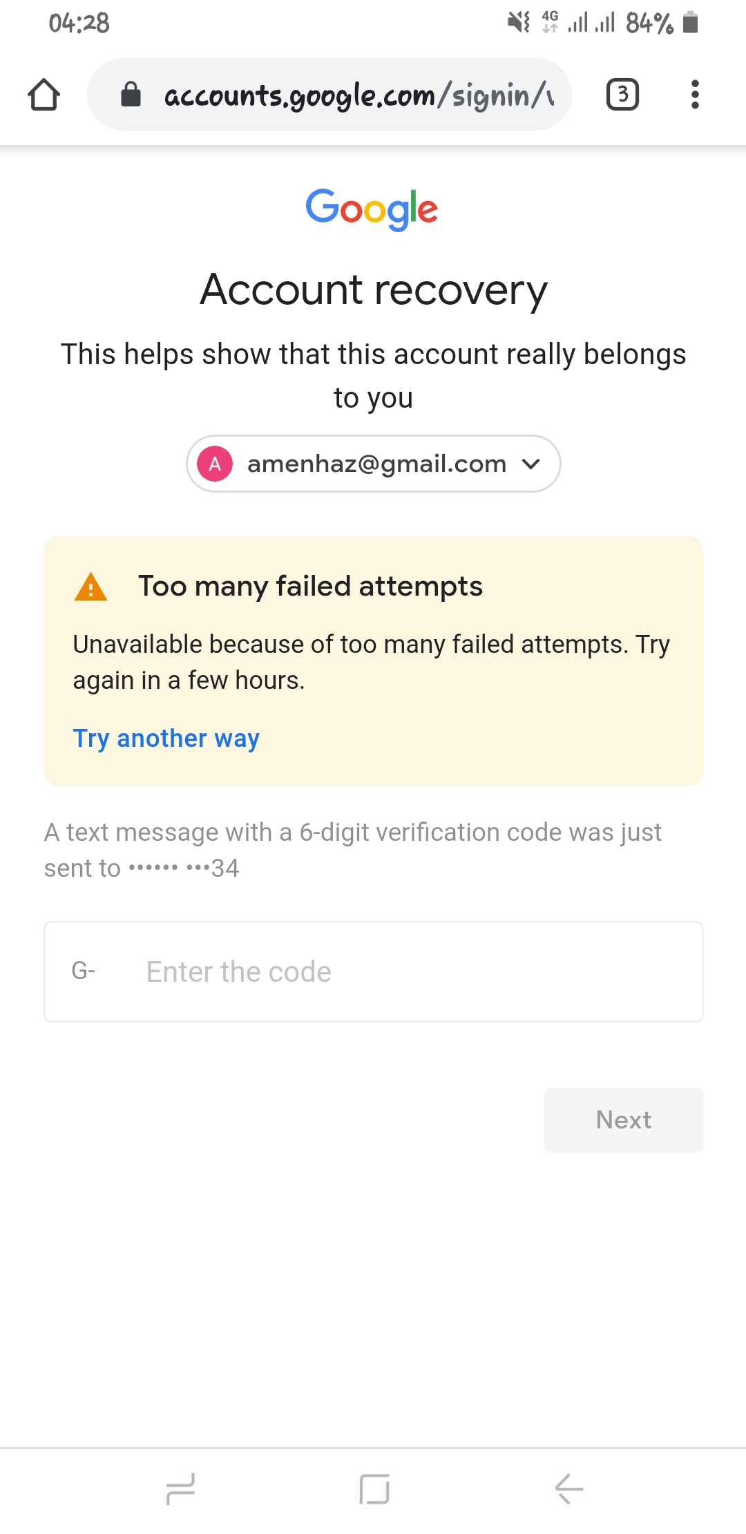 Unavailable Because Of Too Many Failed Attempts Try Again After Few Hours Gmail Community