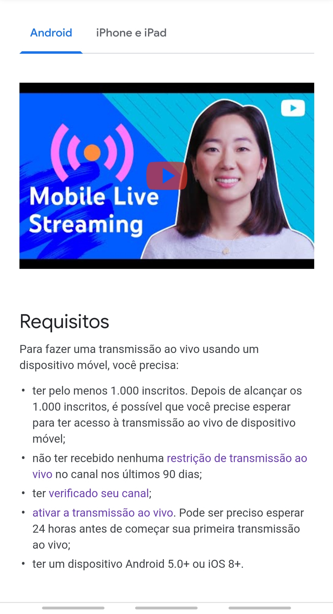 Seu canal não atende aos requisitos de qualificação - Transmissão Ao Vivo  pelo Iphone - Comunidade