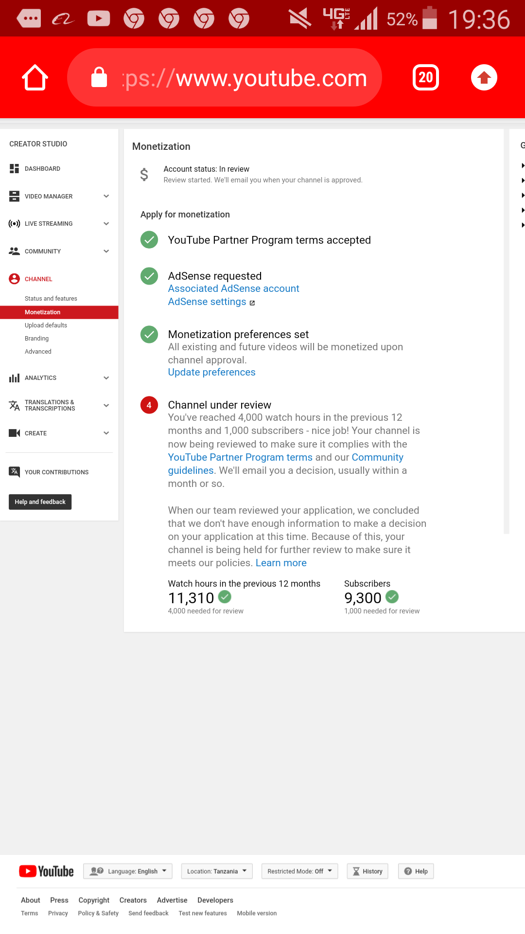 Request Re Enable Monetization Youtube Help