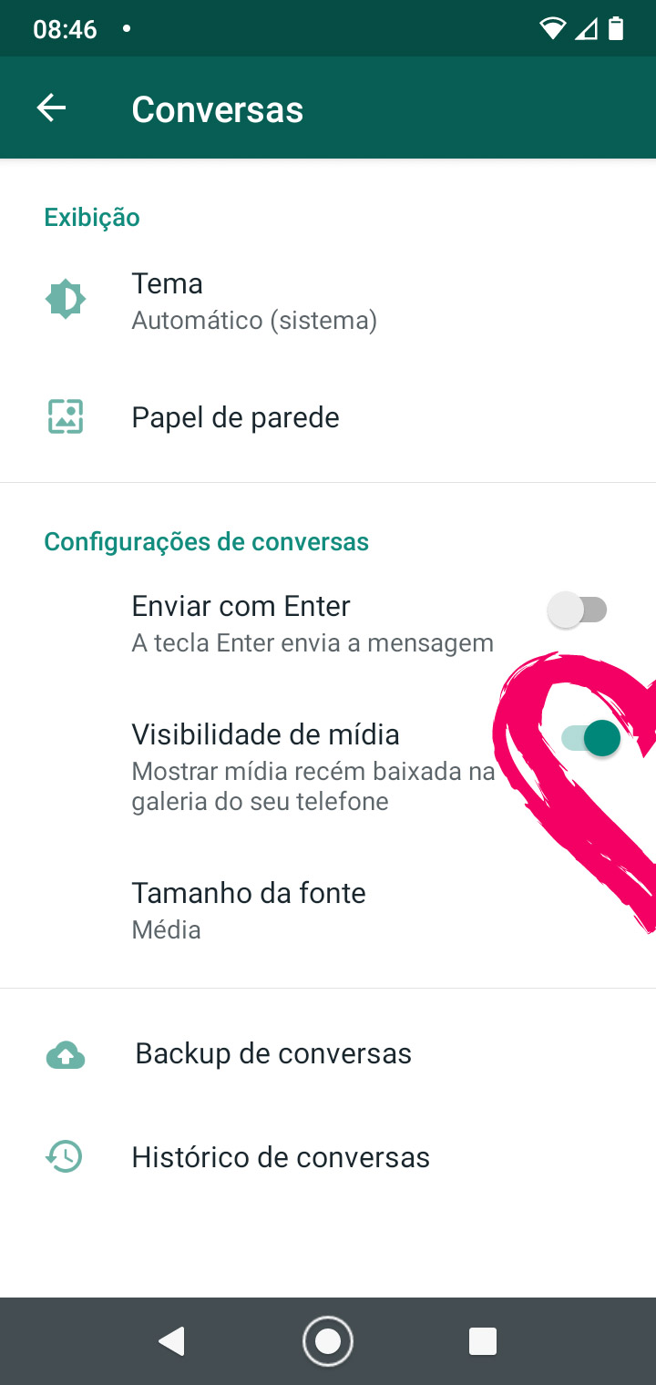 As imagens que são enviadas para mim no WhatsApp não aparecem na