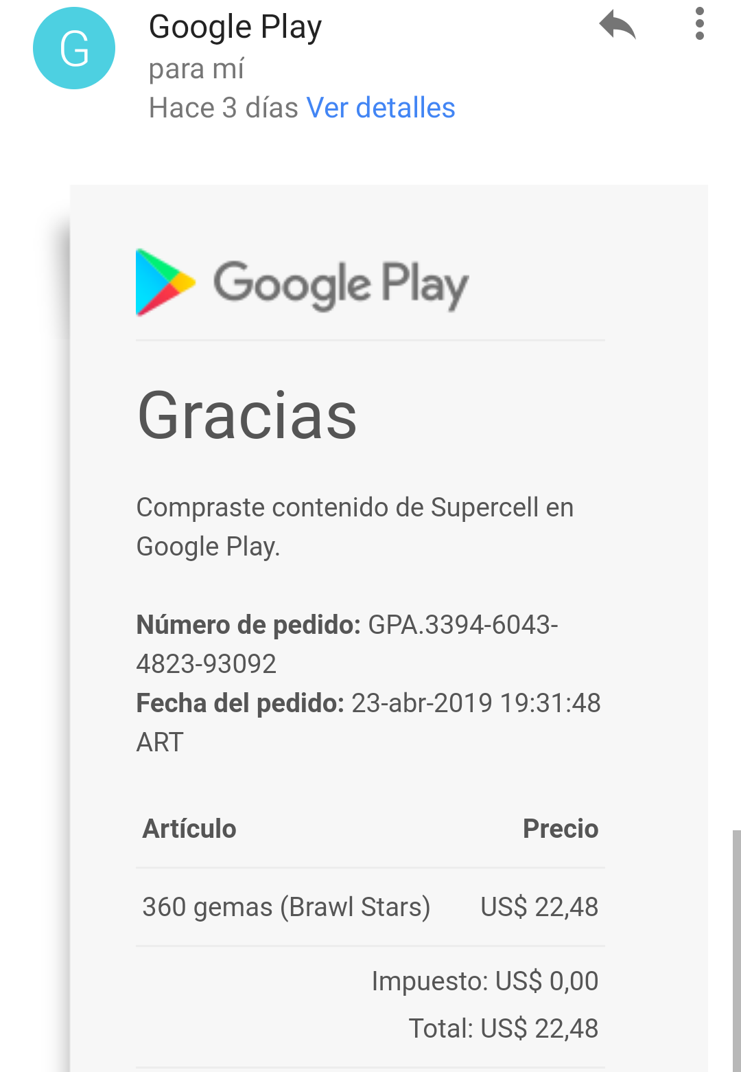 Hola Realice Una Compra En Una App Pero No Recibi Lo Acordado Me Gustaria Saber Que Pasos Seguir Comunidad De Google Play - cargos gemas brawl stars