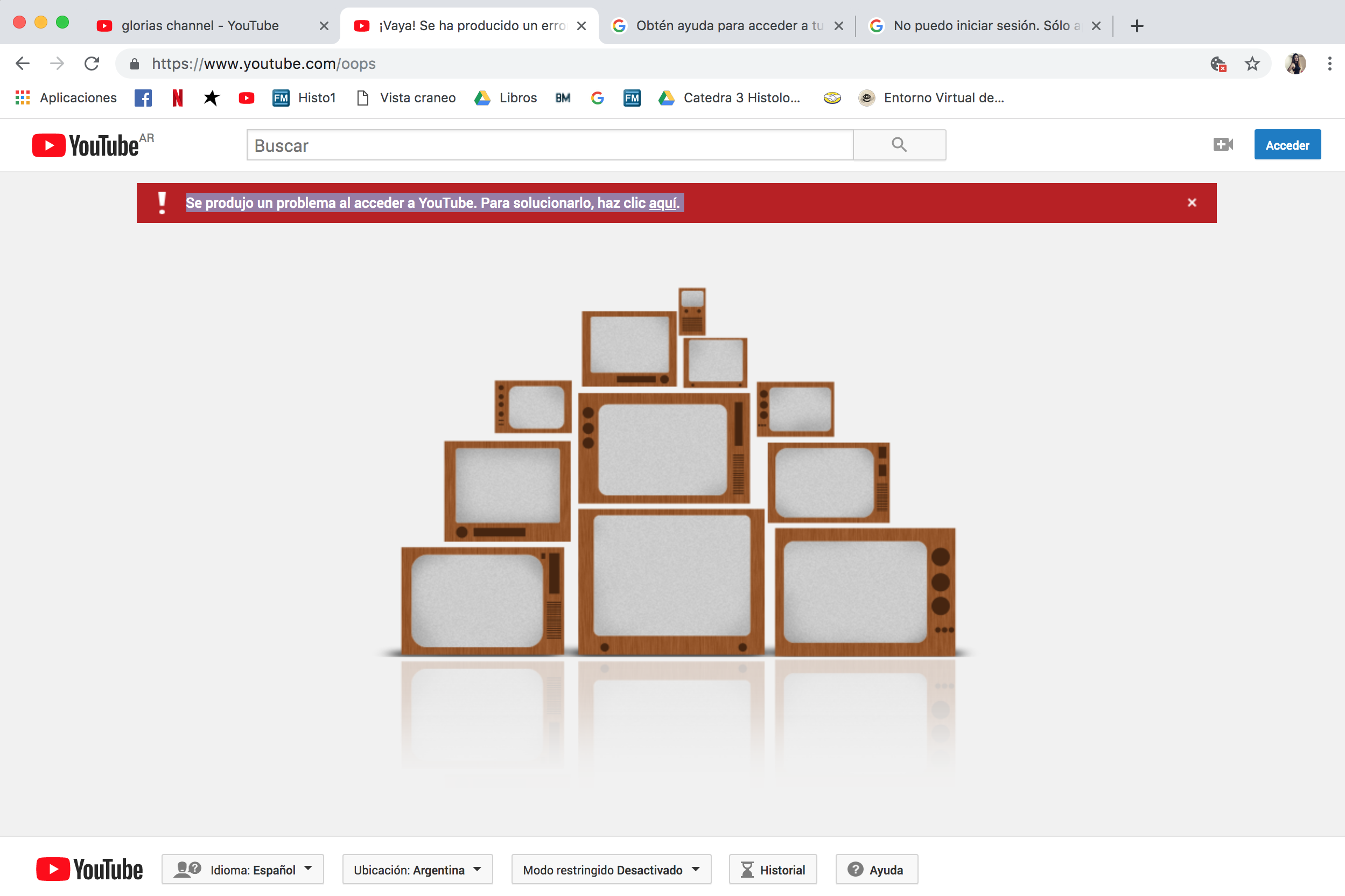 No Puedo Ver Youtube En Mi Mac No puedo iniciar sesión. Sólo aparece:"Se produjo un problema al acceder a  YouTube. Para solucionarlo, haz clic aquí". Sigo las instrucciones pero el  problema no se soluciona. - Comunidad de YouTube