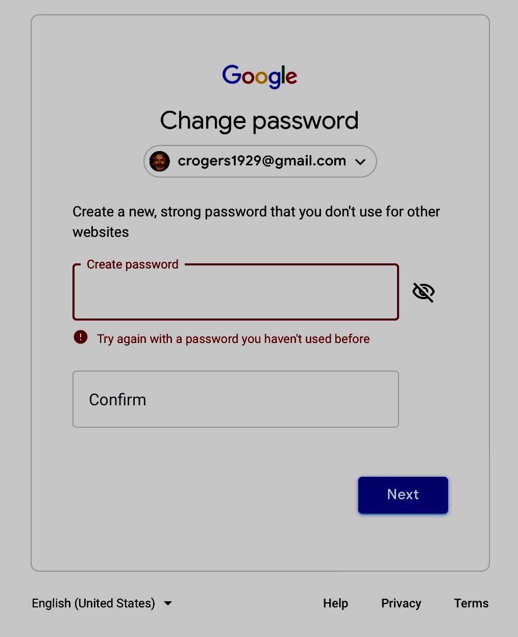 Gmail create account password change forgot