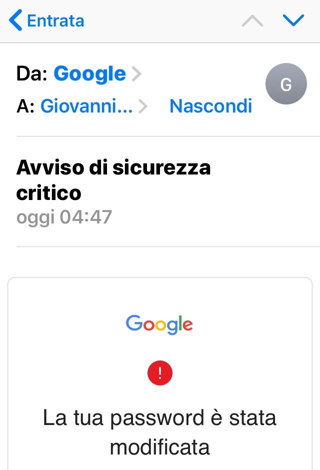 avviso di sicurezza Community Account Google