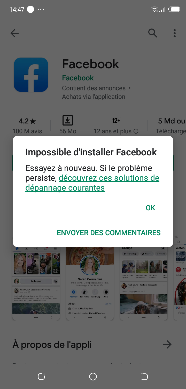 Je n'arrive plus a telecharger facebook,messenger sur mon telephone.aidez  moi svp - Communauté Google Play