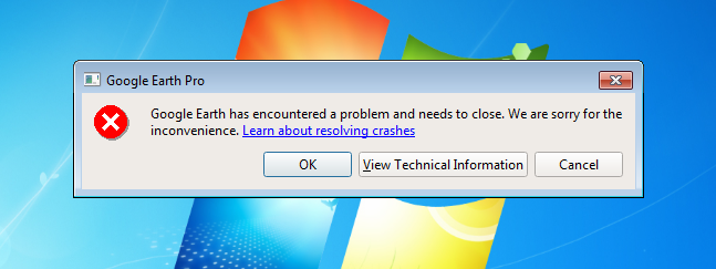 google earth not responding windows 7