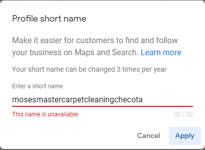 How to fix the short name in Google My Business? Either 