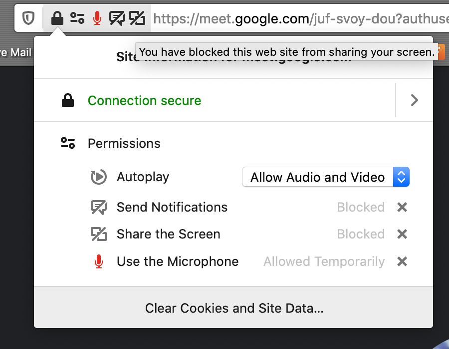 Meet screen share permission denied using Firefox on win10. How do 