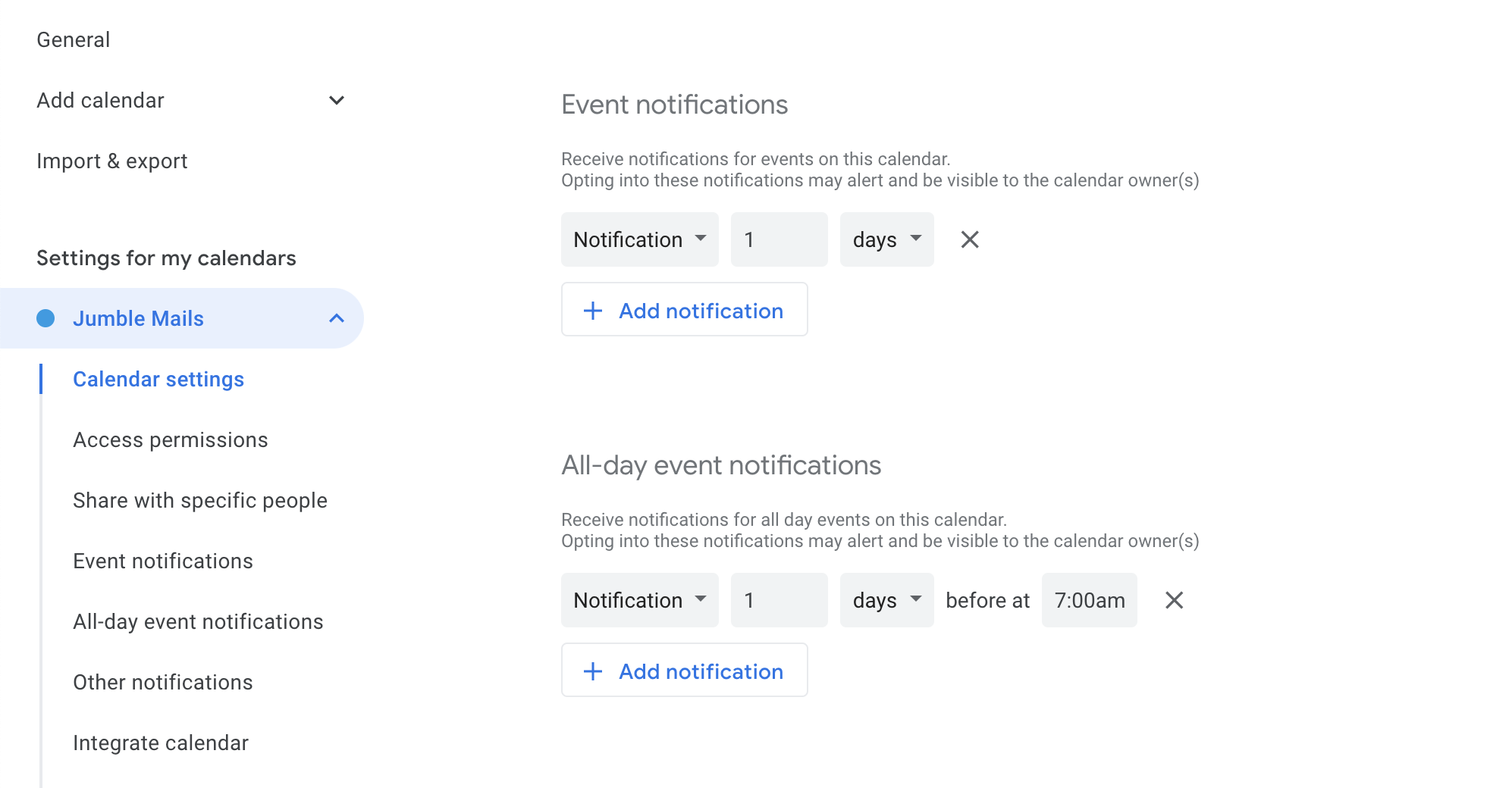 Google Calendar email notifications not working I have everything set
