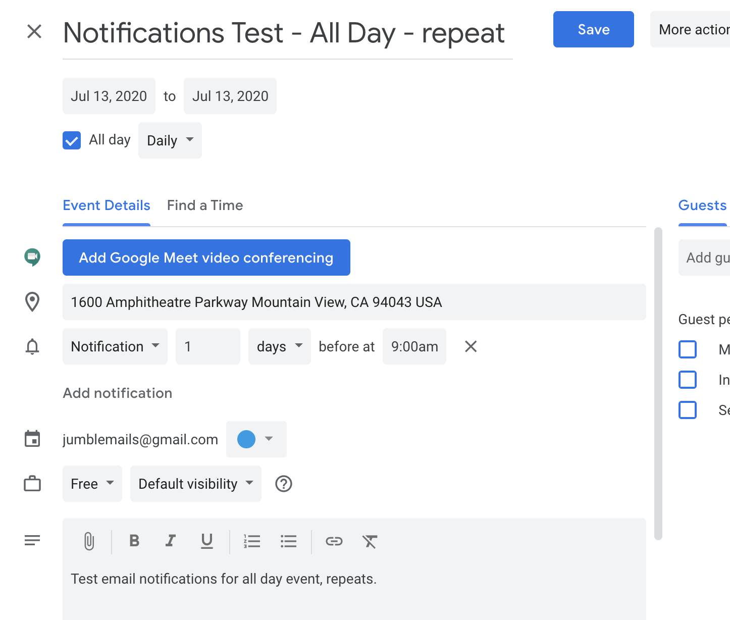 Google Calendar email notifications not working I have everything set