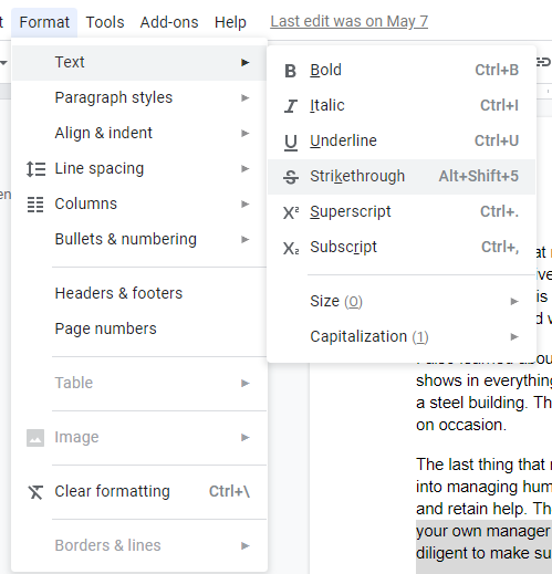 strikethrough google docs comments