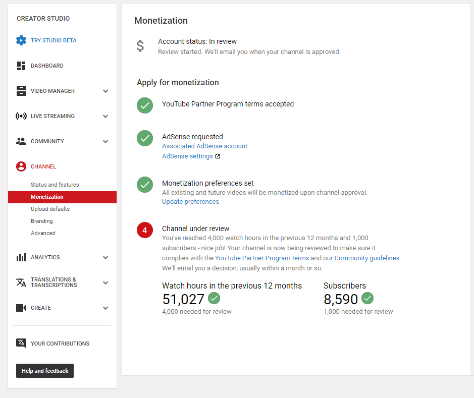 Monetization Account Status In Review Youtube Community