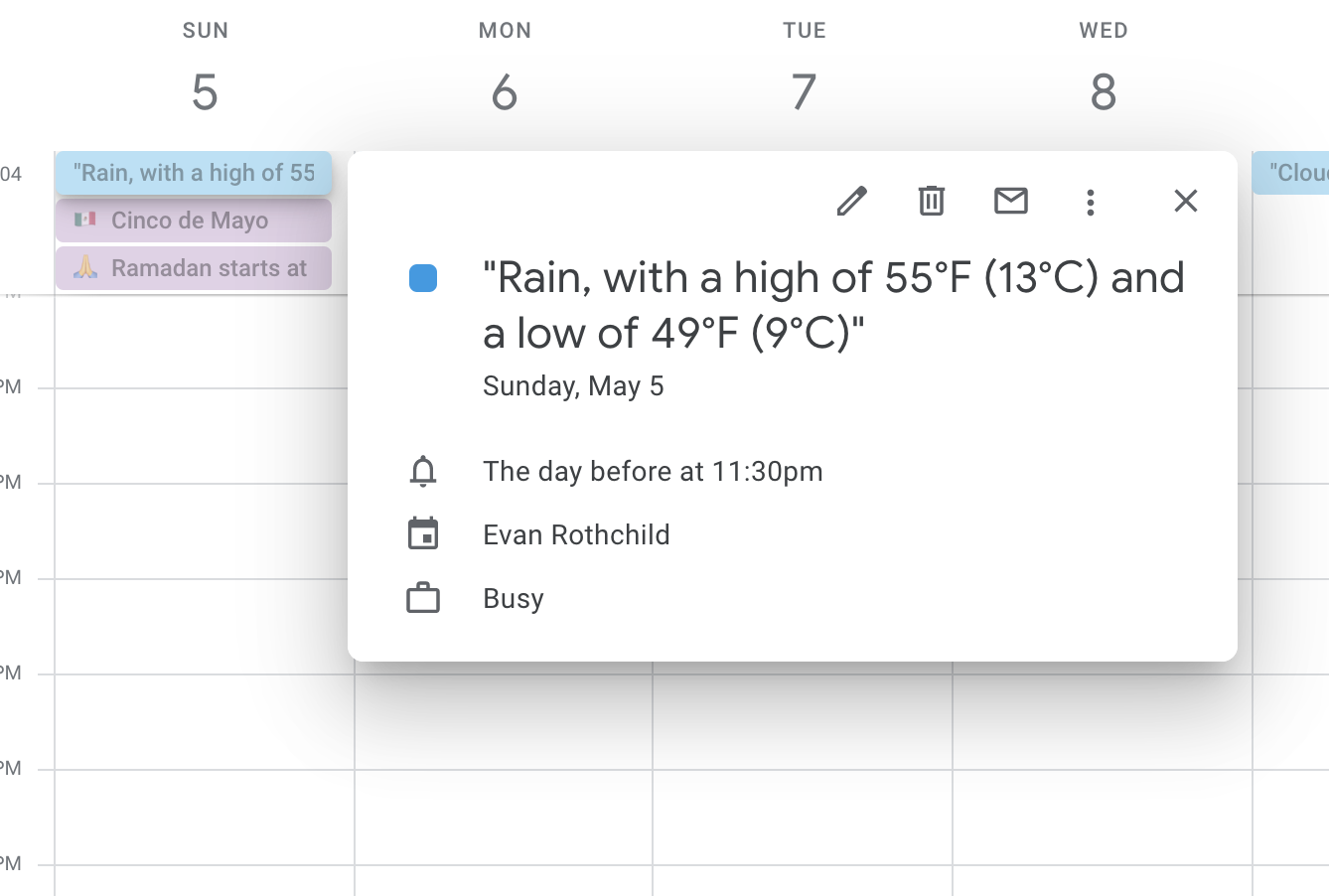 Problem with old experimental feature (weather) Google Calendar Community