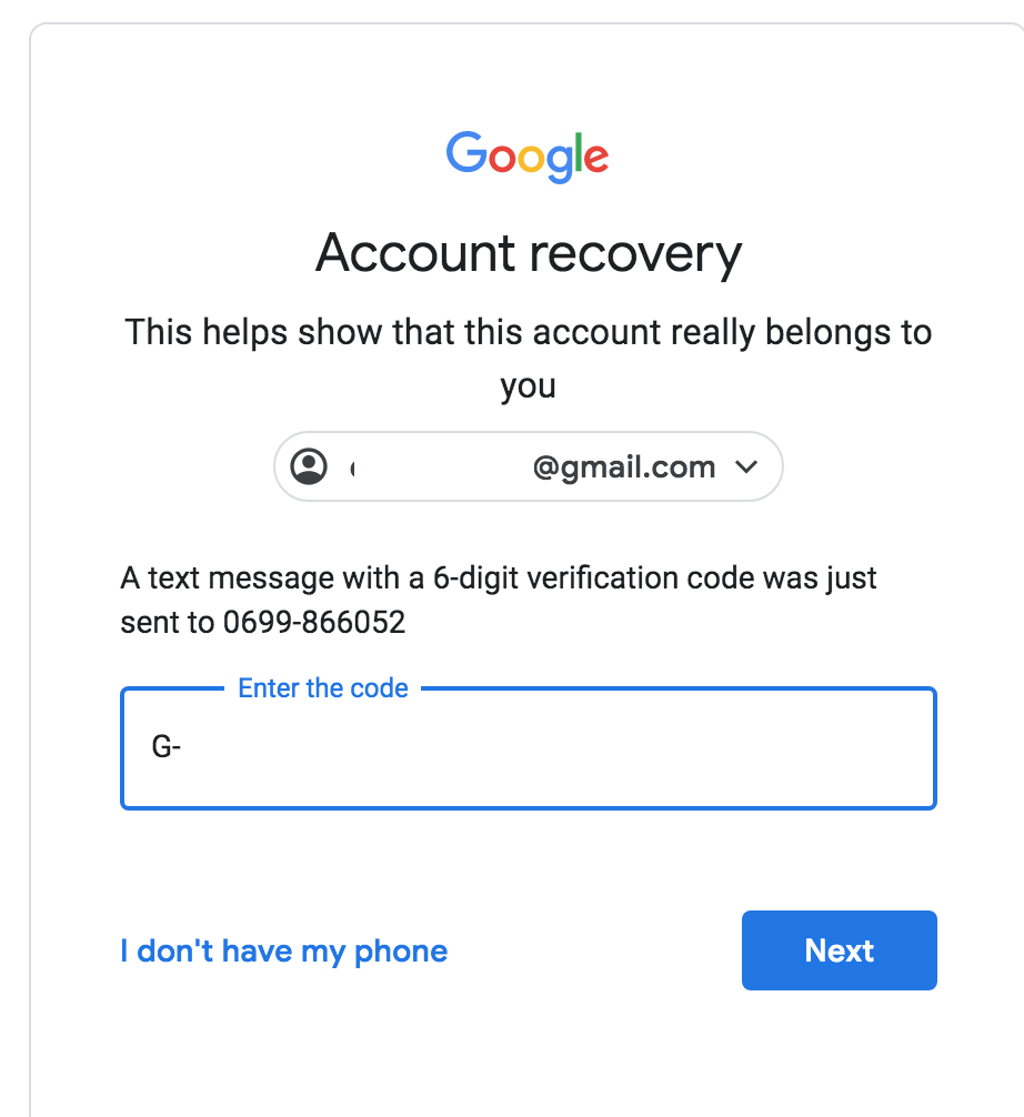 i don't get the gmail verification code in my phone number to recover