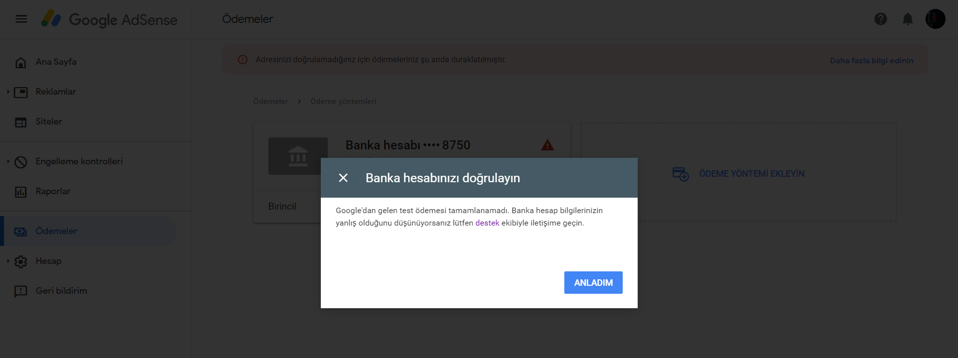 Banka Bilgilerimi Guncelledim Hesap Dogrulama Icin Yardimci Olurmusunuz Iyi Calismalar Google Adsense Toplulugu