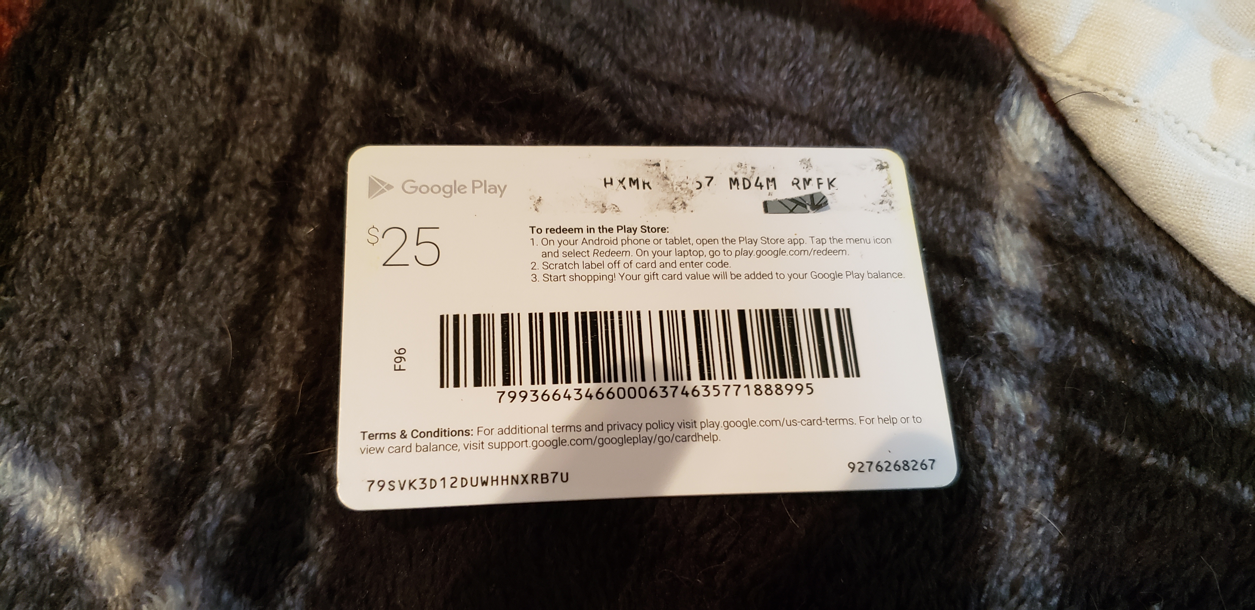 My gift card number is un readable - Google Play Community