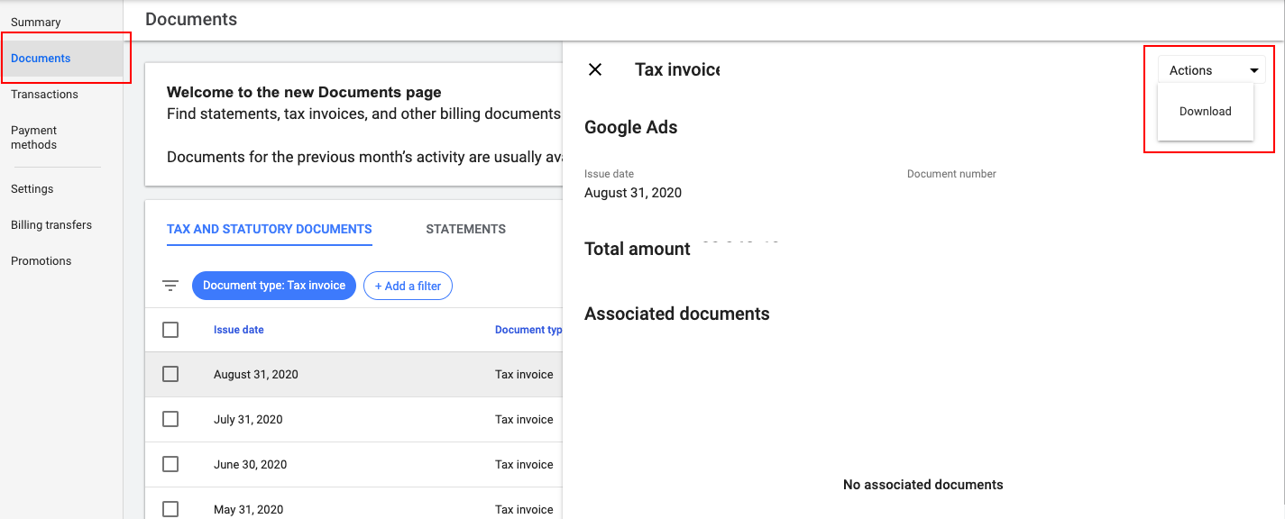 Where can I find a tax invoice as was available prior to October? - Google  Ads Community